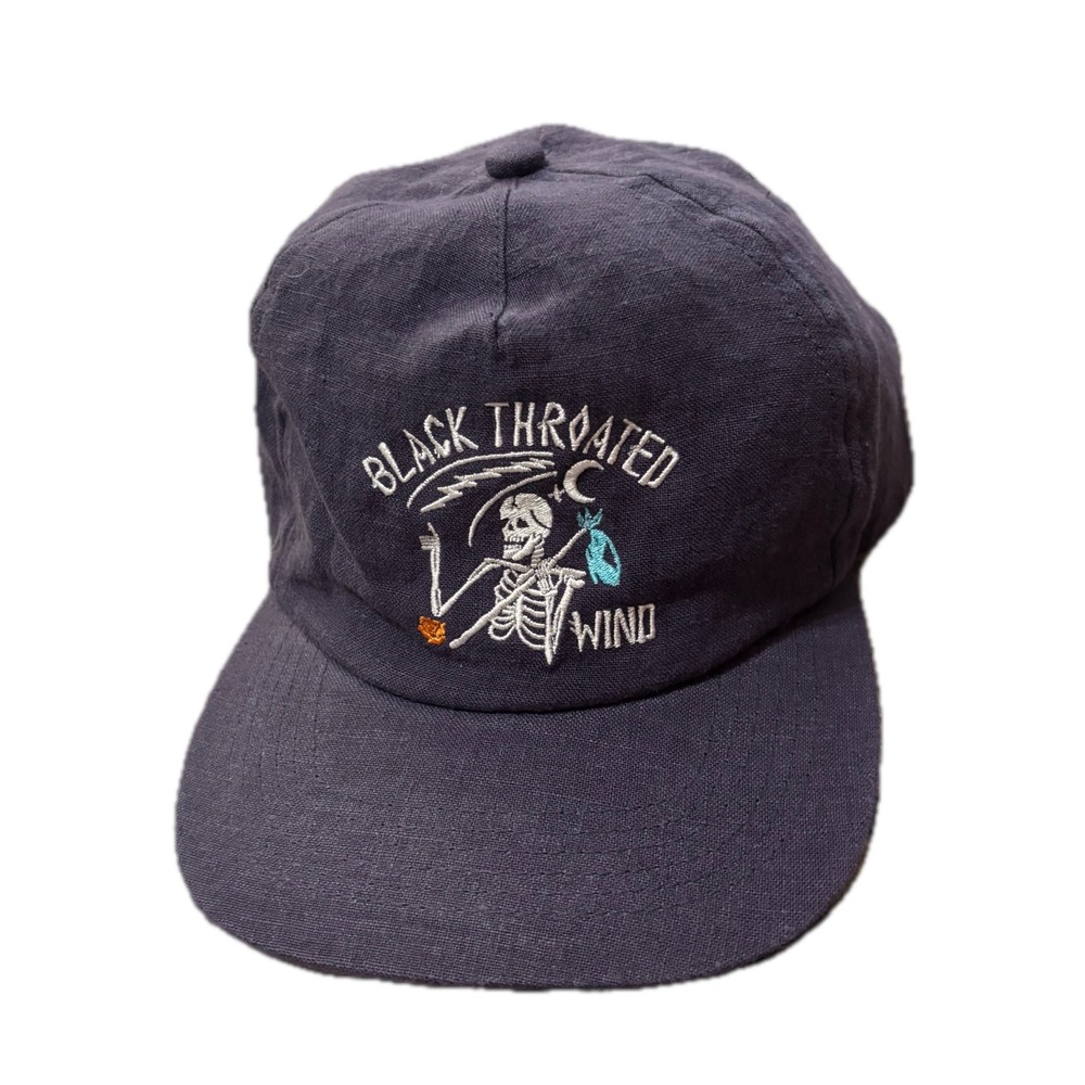 BTM Black Throated Wind Skeleton Navy Linen Strapback Hat Mens Grateful Dead